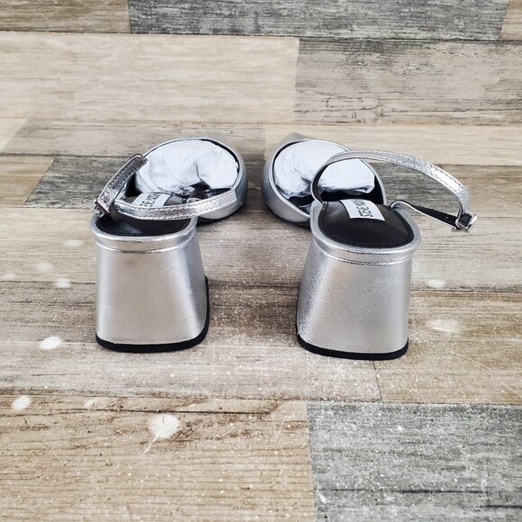 Steve Madden Courtnie Womens Pumps Sz 7 M Block Heel Silver Leather Slingback - Picture 4 of 12